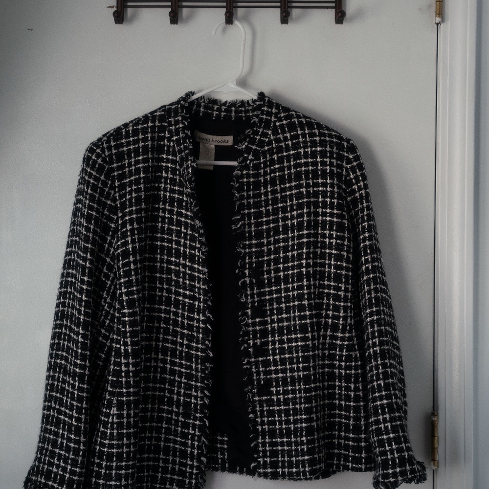 David Brooks Black and White Fringe Edge Women's Suit Jacket